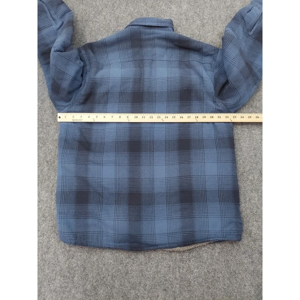 Wrangler Sherpa Lined Flannel Shirt Shacket Mens Medium Blue Plaid Button Front